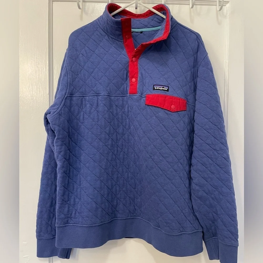Patagonia Cotton Quilt Snap-T Pullover Blue Red XL